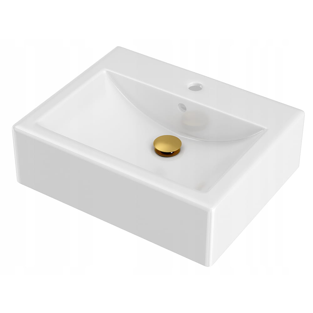 Umywalka ceramiczna nablatowa Bilbao + korek klik klak złoty