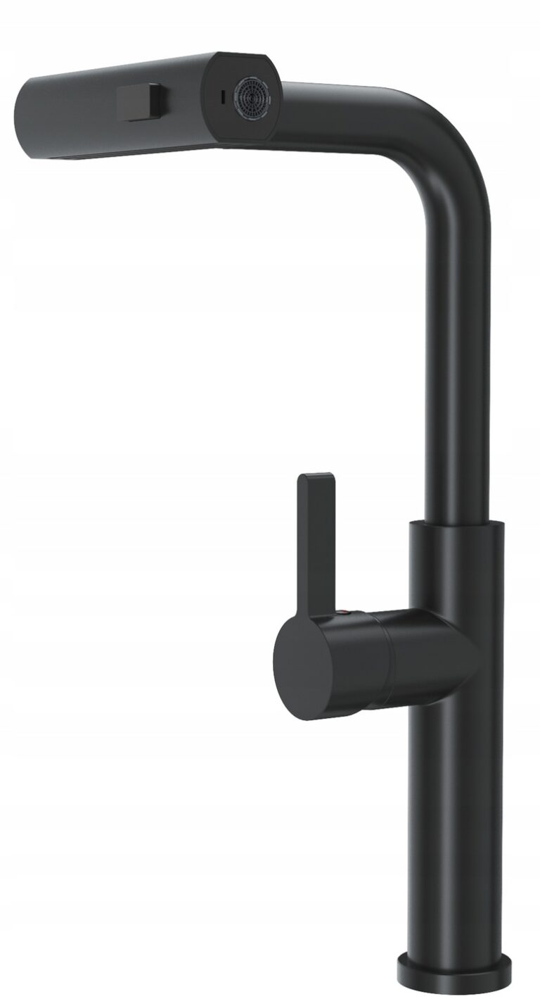 BATERIA-KUCHENNA-Z-WYCIAGANA-WYLEWKA-CZARNA-3-STRUMIENIE-WODY-KRAN-GIRO-Linia-GIRO