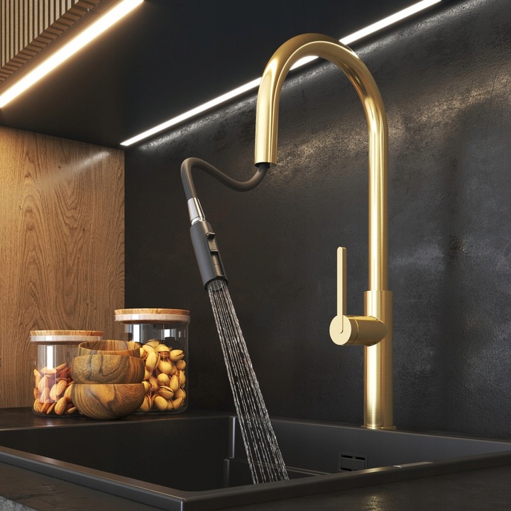 BATERIA-KUCHENNA-Z-WYCIAGANA-WYLEWKA-BRUSHED-GOLD-WYSOKA-ZLOTA-KRAN-PRATI-Marka-Granitan